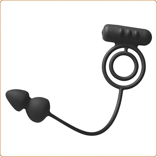 Silicone Vibrating Cock Rings with Anal Beads - Anal Beads and Balls