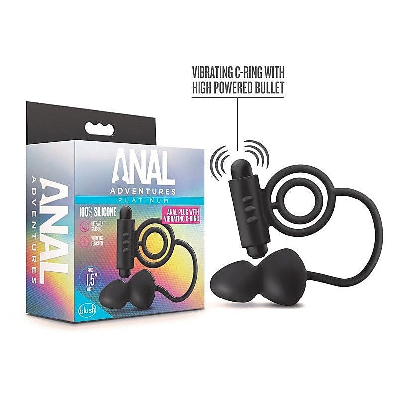 Platinum Pleasure Vibrating Anal Plug And C-Ring Set - Ball and Cock Toys