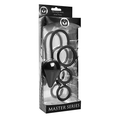 Triple Threat Silicone Tri Cock Ring And Anal Plug - Cock Rings