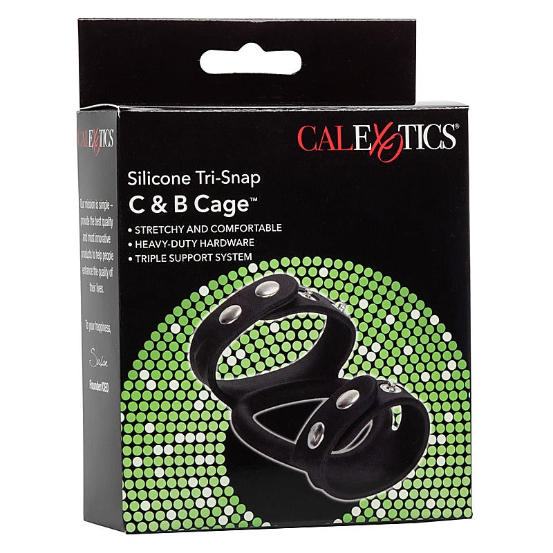 Silicone Tri-Snap Male C And B Cage By California Exotics - Stretchy Cock Rings