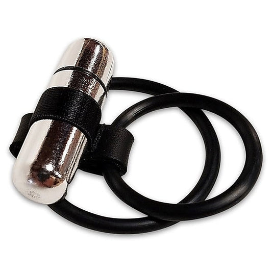 Vibrating Dual Nitrile C Ring with Bullet Black - Vibrating Cock Rings