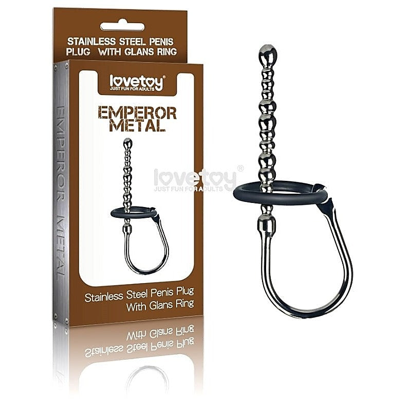Emperor Metal Stainless Steel Penis Plug With Glans Ring - Penis Plugs