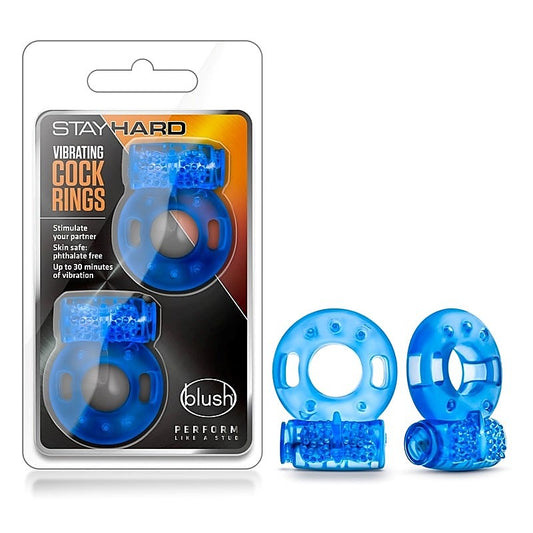 Stay Hard Vibrating Cock Rings 2 Pack Blue - Cock Rings