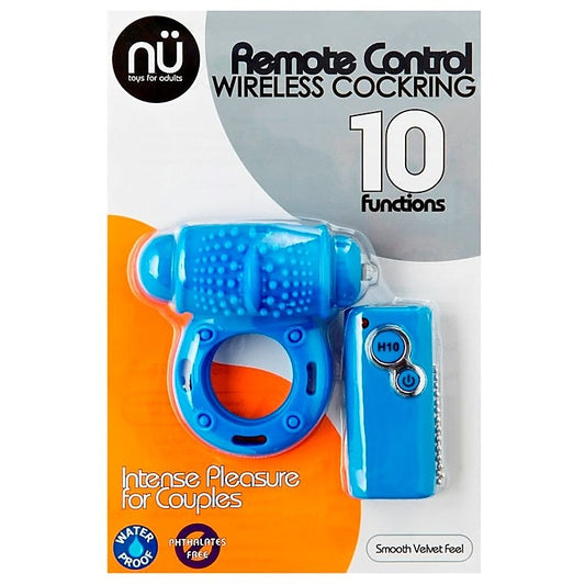 Nu Sensuelle 10 Function Remote Control Wireless Cockring Blue - Cock Rings