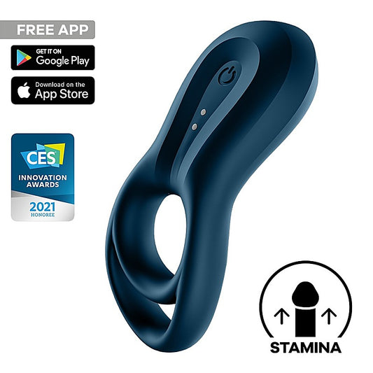 Satisfyer Epic Duo App Connected Vibrating Cock Ring Navy - Ball and Cock Toys