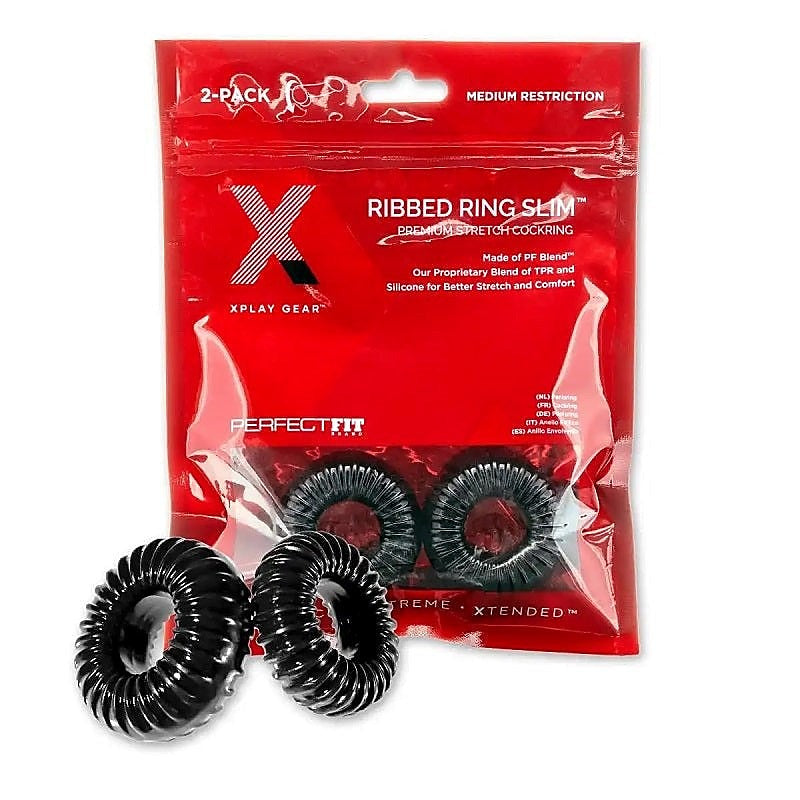 Xplay Ribbed Cock Ring Slim Pack by Perfect Fit - Cock Rings