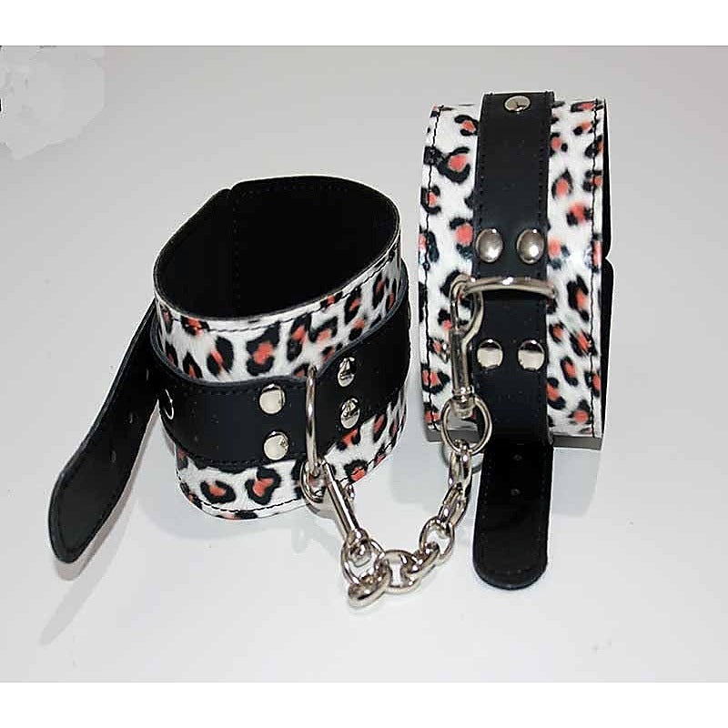 Leopard Print Leather Ankle Restraints by Hell's Couture - Cuffs and Restraints