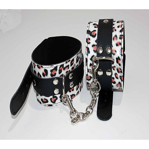 Leopard Print Leather Ankle Restraints by Hell's Couture - Cuffs and Restraints