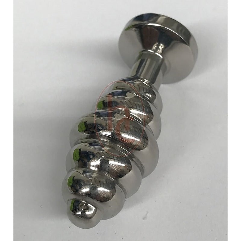Ribbed Jewelled Medium Butt Plug Champagne By Hell'S Couture - Steel Sex Toys