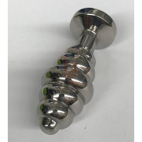 Ribbed Jewelled Medium Butt Plug Champagne By Hell'S Couture - Steel Sex Toys