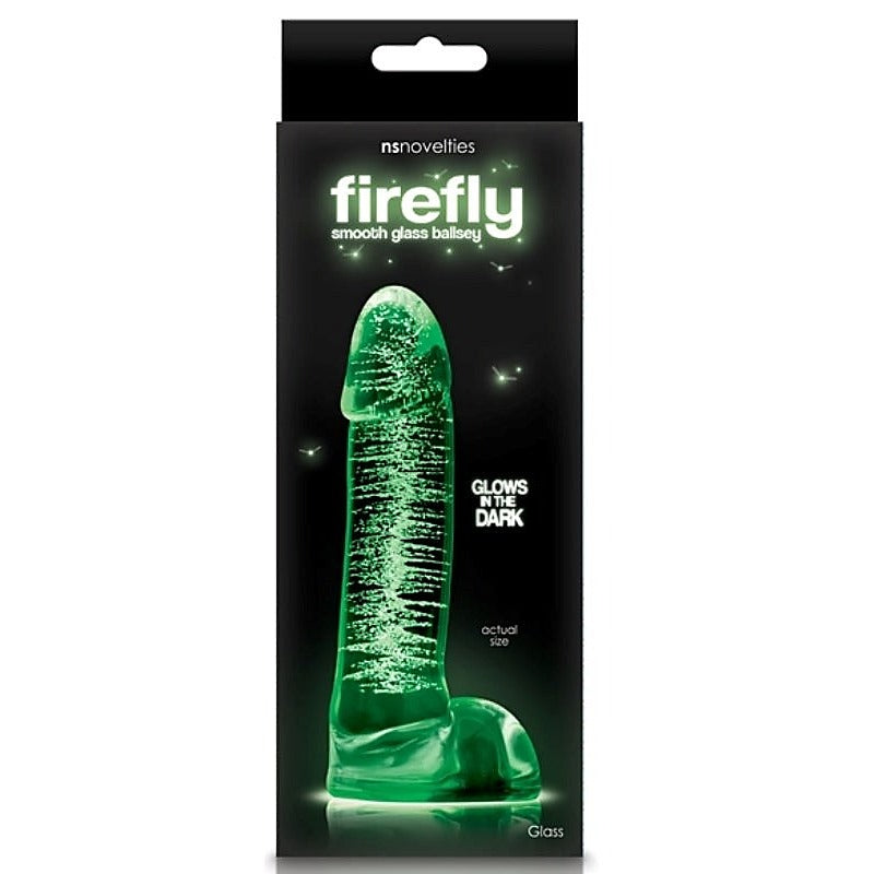 Firefly Glass Smooth Ballsey 4 Inch Dildo Glow In The Dark - Glass Sex Toys