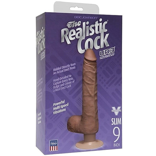 The Realistic Cock UR3 Vibrating Slim 9 Inch - Brown - Realistic Dildos