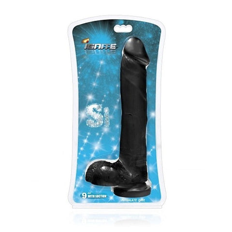 Cock w/ Balls and Suction Black 9in - Realistic Dildos