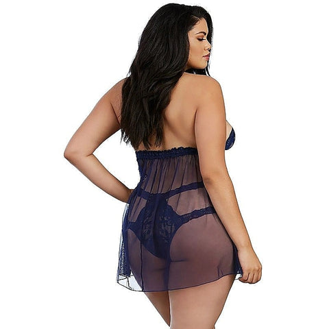 Stretch Lace And Mesh Babydoll With Matching Panty - Babydolls and Chemises