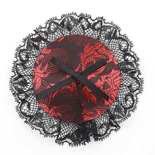 Black and Red Lace Overlay Nipple Pasties - Fancy Dress Ups