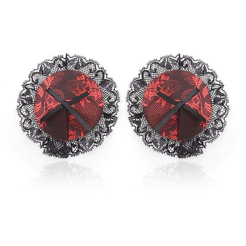Black and Red Lace Overlay Nipple Pasties by Ella Bidoe - Fancy Dress Ups