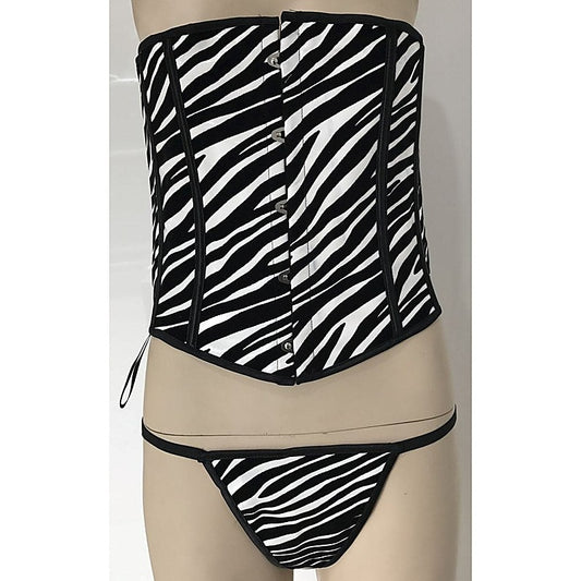 Zebra Print Vinyl Corset with G-string-Zebra