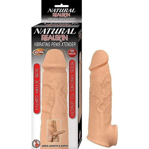 Natural Realskin 3" Vibrating Penis Extender Sleeve - Pumps, Extenders and Sleeves