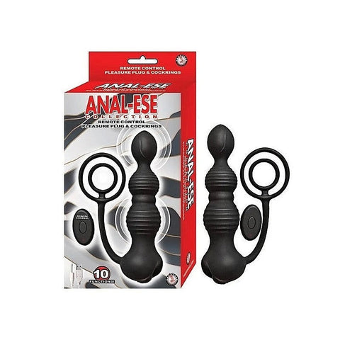 Anal-Ese Remote Control Vibrating Pleasure Plug And C-Rings - Prostate Toys