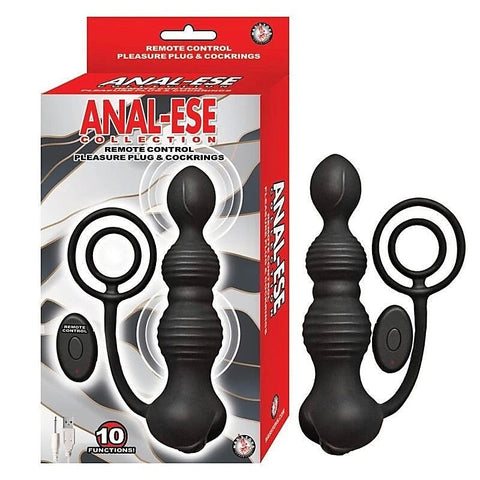 Anal-Ese Remote Control Vibrating Pleasure Plug And C-Rings - Prostate Toys