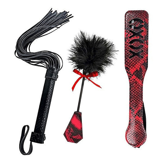 LOVERS KITS - Bondage Whip, Tickler, and XOXO Paddle Set