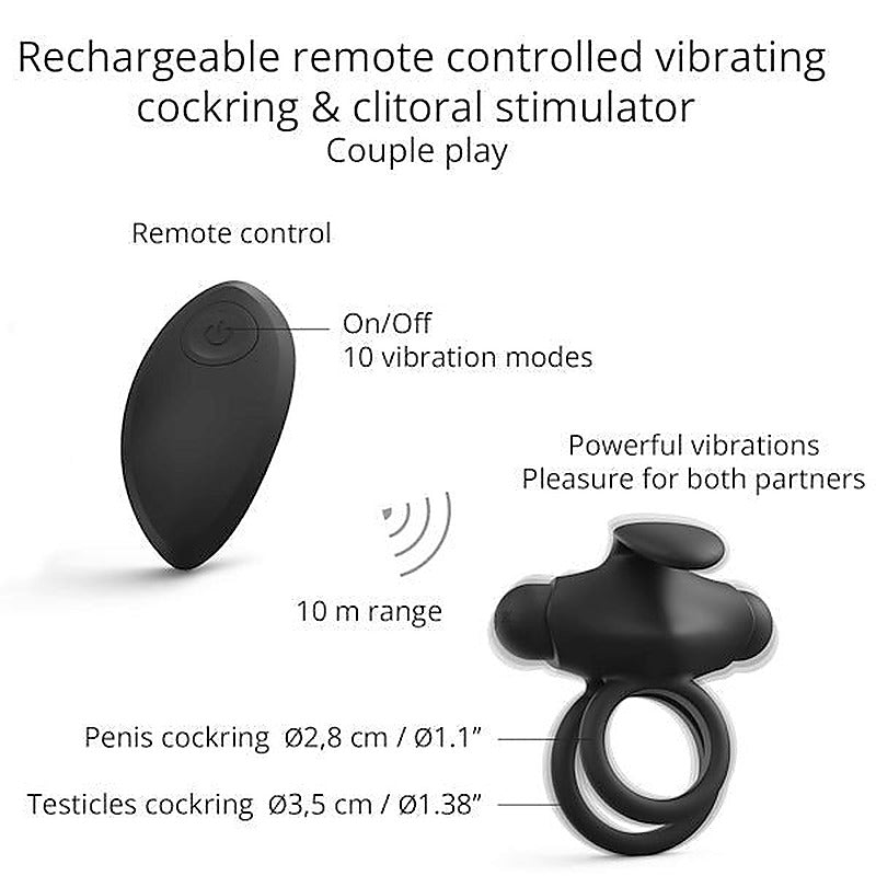 Dual-Cock Ring Remote Vibrator with Clit Stimulation - Vibrating Cock Rings