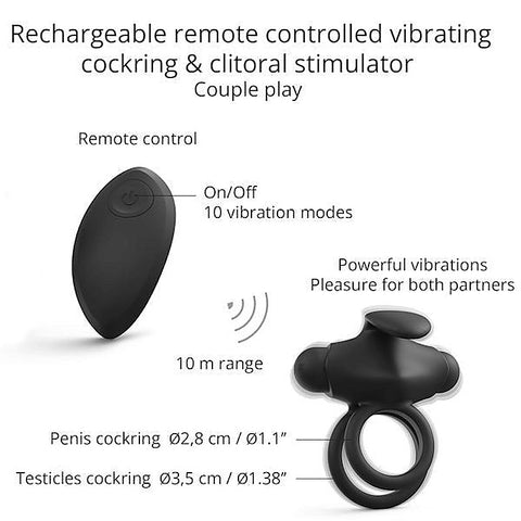 Dual-Cock Ring Remote Vibrator with Clit Stimulation - Vibrating Cock Rings