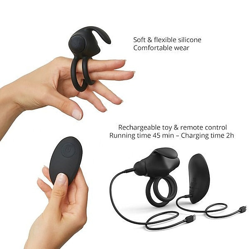 Dual-Cock Ring Remote Vibrator with Clit Stimulation - Vibrating Cock Rings