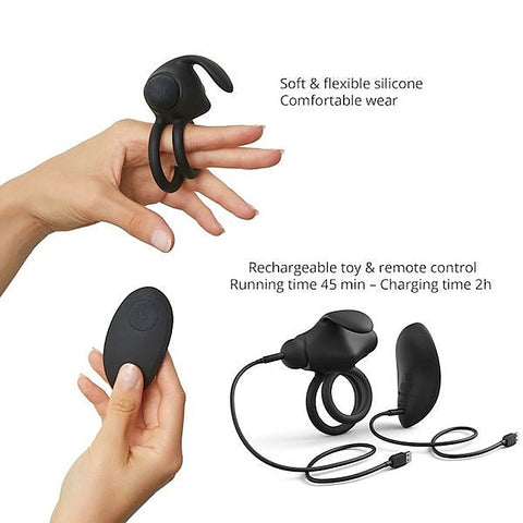 Dual-Cock Ring Remote Vibrator with Clit Stimulation - Vibrating Cock Rings