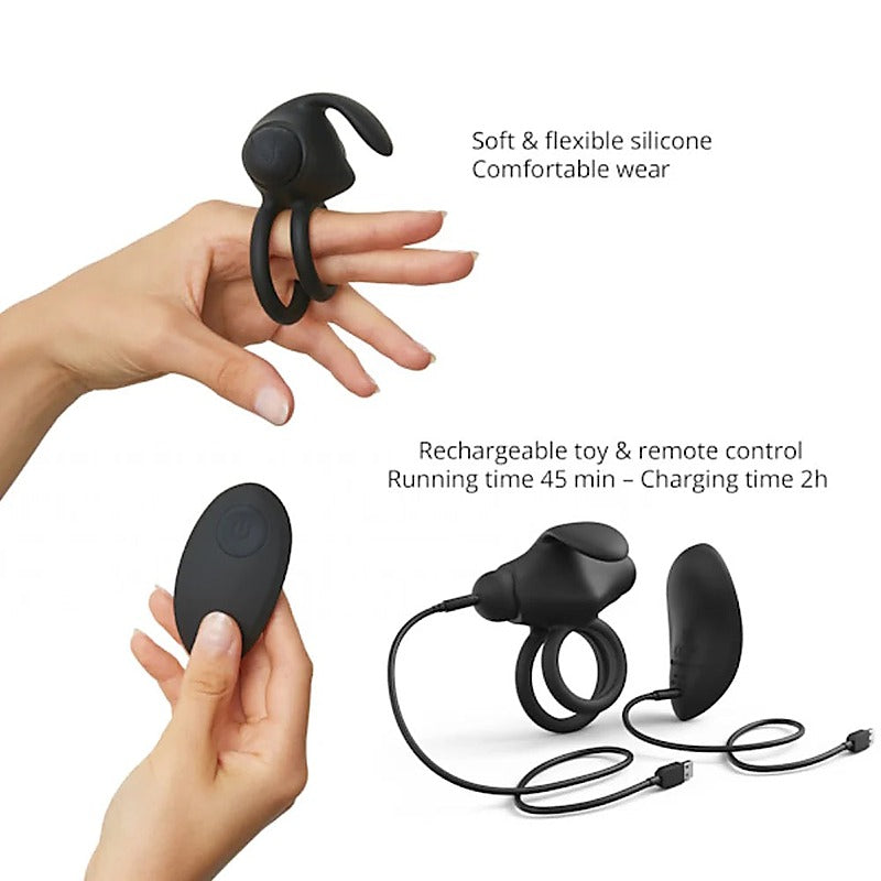 Dual-Cock Ring Remote Vibrator with Clit Stimulation - Vibrating Cock Rings