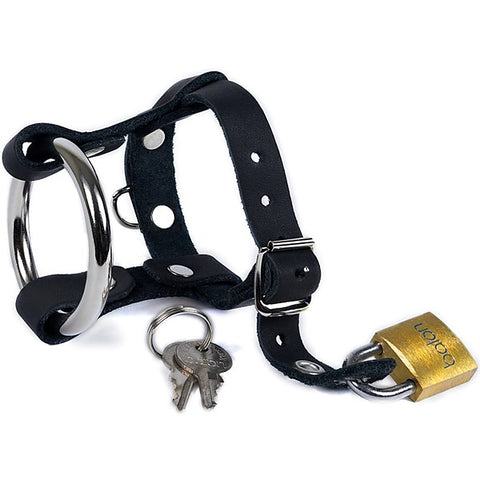 Spartacus Enterprises - Locking Leather & Steel Chastity Harness - Male Chastity