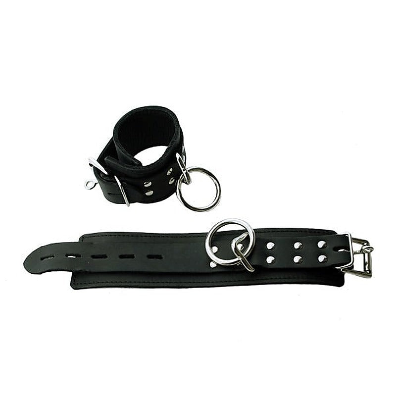 Deluxe Black Leather Wrist Cuffs With Snap Lock - Cuffs and Restraints