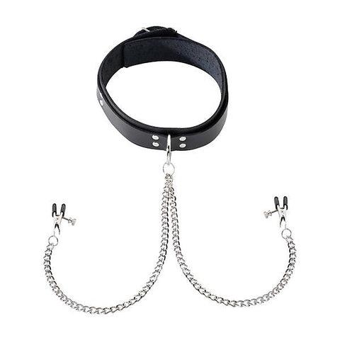 Spartacus Leather Double Strap O-Ring Collar - Broad Tip Clamps for Sensual Pleasure - Collars and Leads