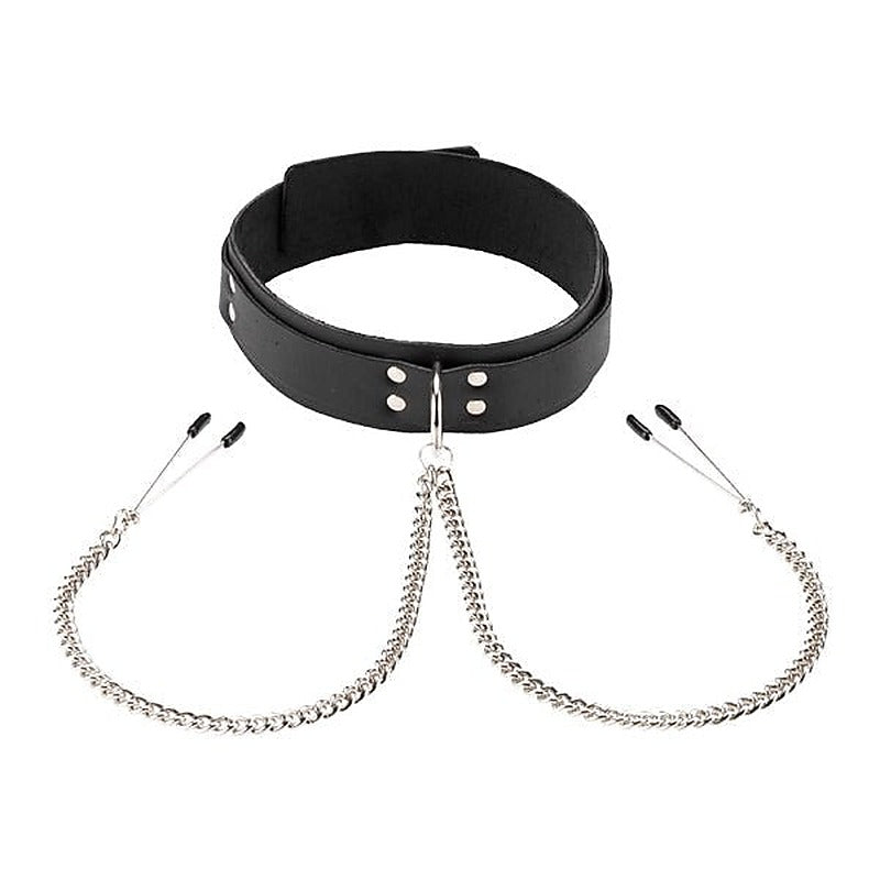 Leather Double Strap O-Ring Collar With Tweezer Clamps - Collars and Leads