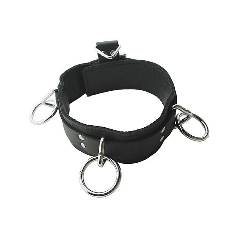 Spartacus Premium Adjustable Leather Collar with Triple O-Rings - Collars and Leads
