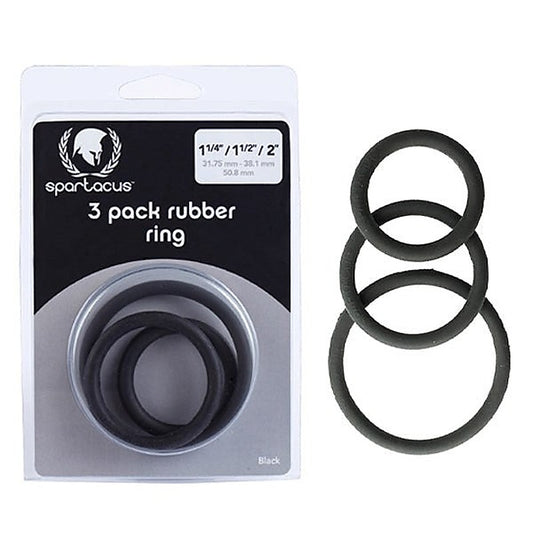 Rubber 3 Piece Cock Ring Set Black For ED Treatment - Stretchy Cock Rings