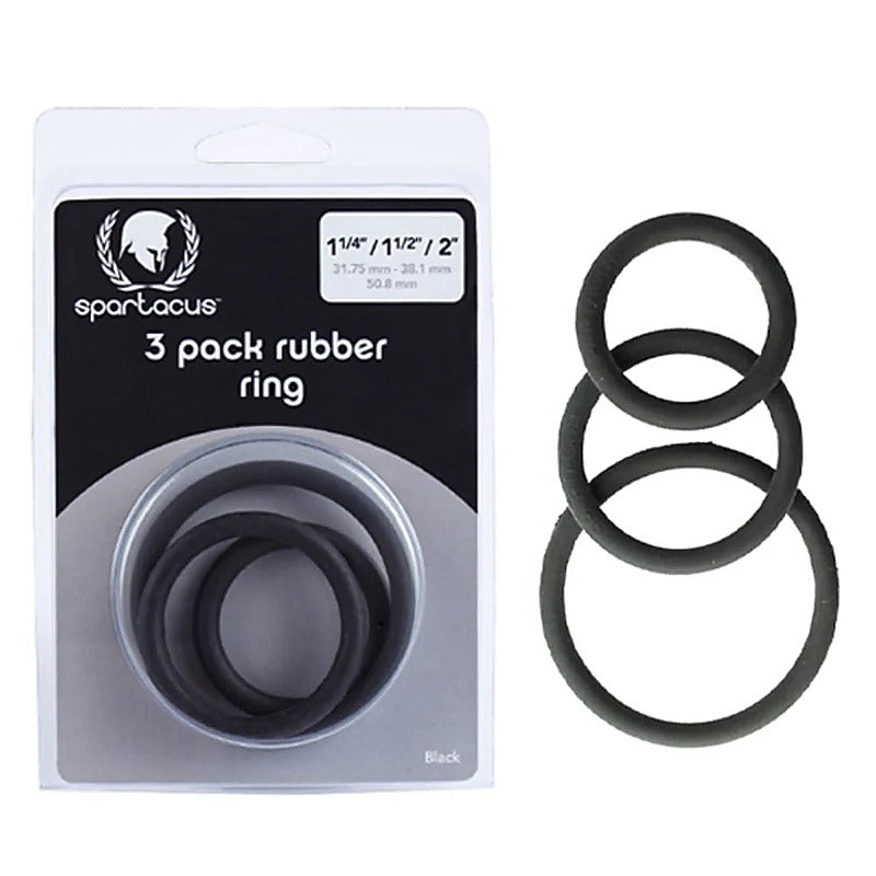 Rubber 3 Piece Cock Ring Set Black By Spartacus Enterprises - Stretchy Cock Rings