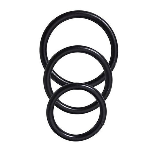 Steel 3 Piece Cock Ring Set Black - Steel Cock Rings