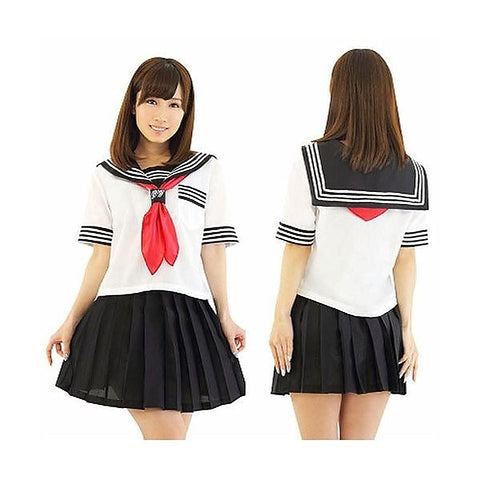 Curvy Schoolgirl Blouse, Pleated Skirt, And Red Scarf Set - Skirts And Club Wear