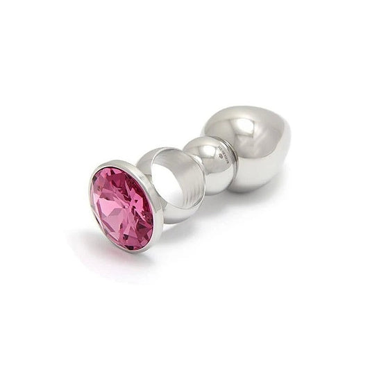 Rosebuds Versatile Ringed Stainless Steel Butt Plug with Crystal Gem - Butt Plugs