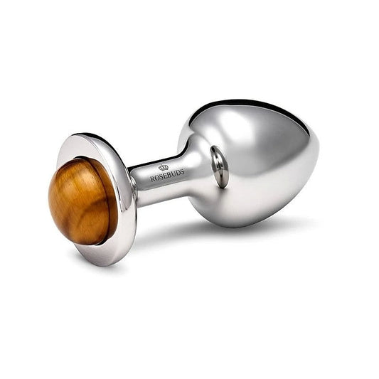 Rosebuds Luxury Stainless Steel Anal Plug with Tiger Eye Crystal - Butt Plugs