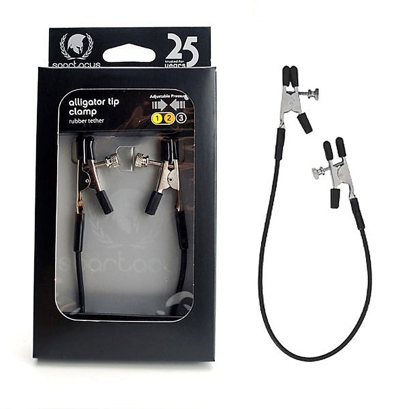 Blackline Alligator Tit Clamps With Rubber Tether - Nipple and Clit Clamps