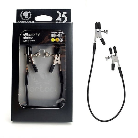 Blackline Alligator Tit Clamps With Rubber Tether - Nipple and Clit Clamps