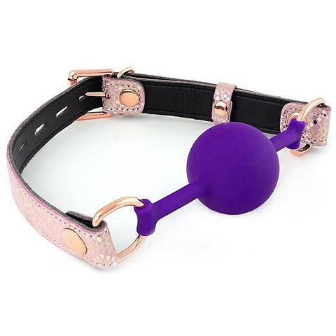 Silicone Purple Ball Gag With Pink Snake Strap - Bondage Gags and Bits