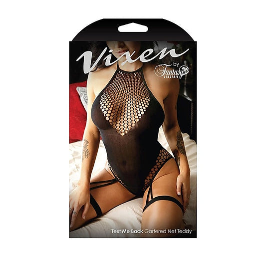 Vixen Text Me Back Gartered Net Teddy By Fantasy Lingerie - Babydolls and Chemises