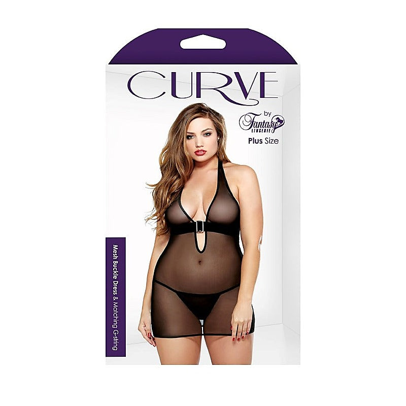 Curve Mesh Buckle Dress & G-String By Fantasy Lingerie - Babydolls and Chemises