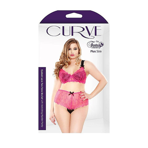 Curve Eyelash Lace Two Tone Bra & Panty By Fantasy Lingerie - Bras and Bra Sets