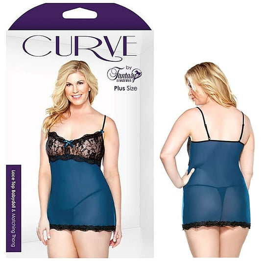 Curve Lace Top Babydoll & Thong By Fantasy Lingerie - Babydolls and Chemises
