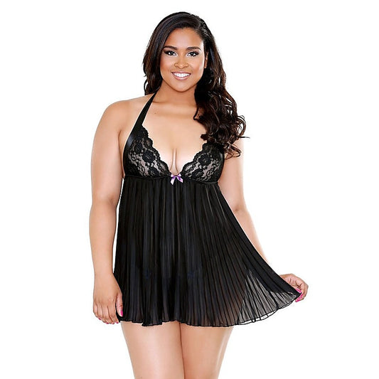 Curve Pleated Lace Cup Chemise With G-String - Bras and Bra Sets