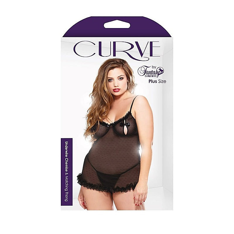 Curve Underwire Ruffled Chemise & G-String - Babydolls and Chemises